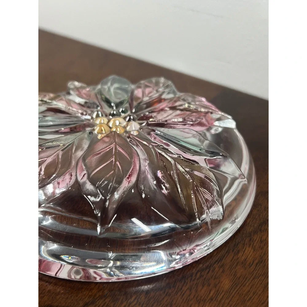 Savoir Vivre Candy Dish Glass Holiday Spirit Poinsettia Pink Clear Vintage 5